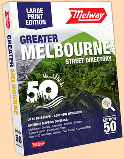 Melway 50th Edition Large Print Street Directory with fitted Clear Plastic Cover